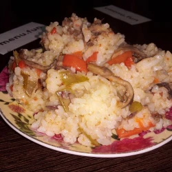 Рис тушеный с вешенками и стручковой фасолью